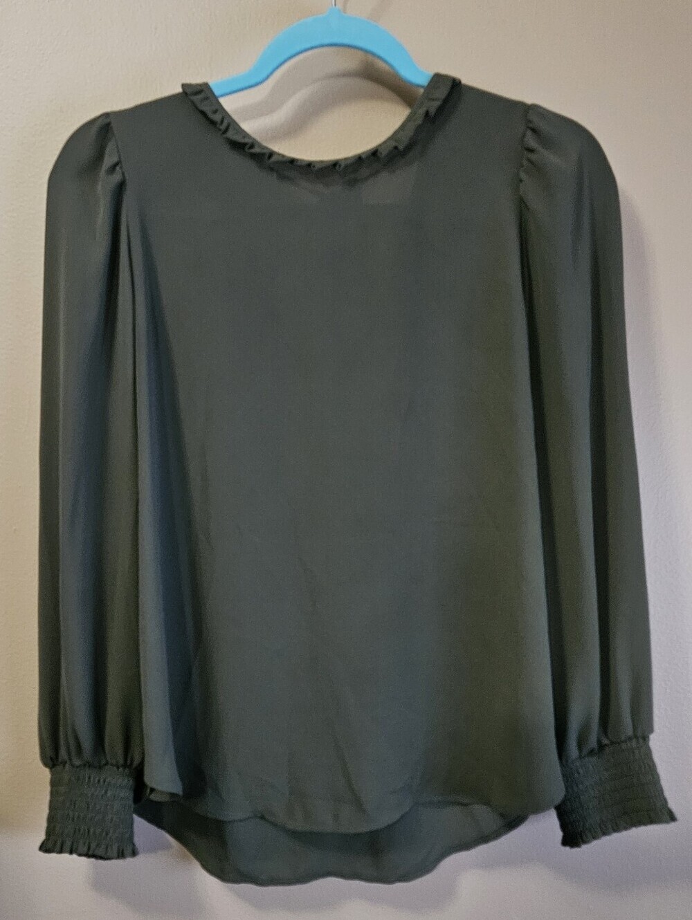 LOFT Women's Size M Olive Ruffle Blouse Tie Back